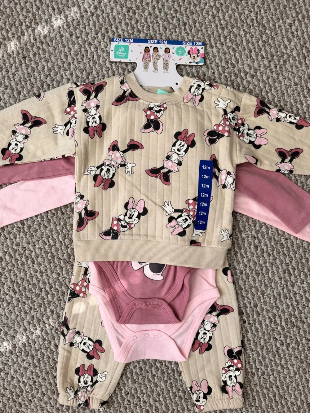 Disney Minnie Mouse Cream and Pink Girls Pajama Set
